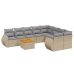 Set de sofás de jardín 9 pzas con cojines ratán sintético beige