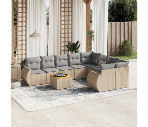 Set de sofás de jardín 9 pzas con cojines ratán sintético beige