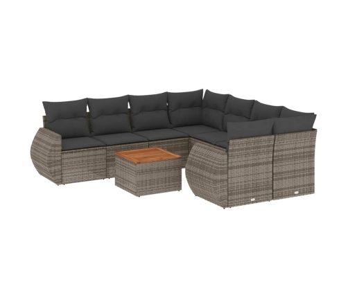 Set de muebles de jardín 9 pzas y cojines ratán sintético gris