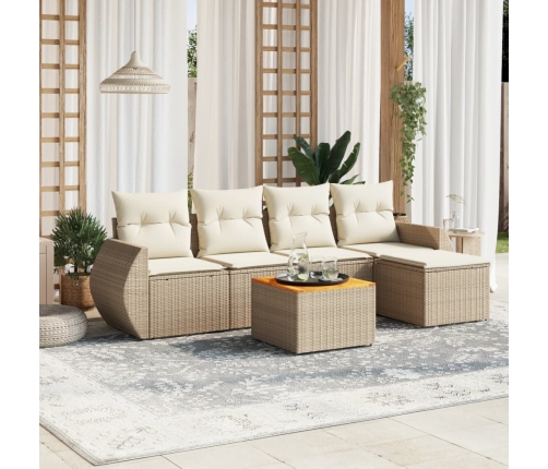 Juego de sofás jardín con cojines 6 pzas ratán sintético beige