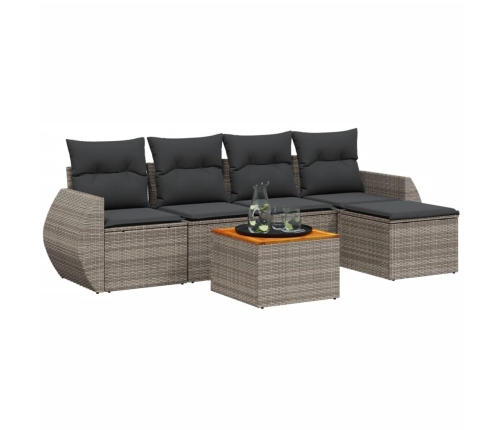 Set de muebles de jardín 6 pzas y cojines ratán sintético gris