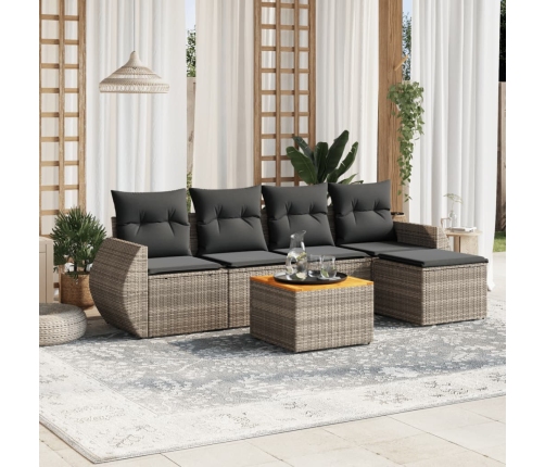 Set de muebles de jardín 6 pzas y cojines ratán sintético gris