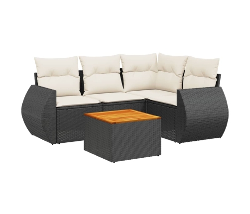 Set de muebles de jardín 5 pzas y cojines ratán sintético negro