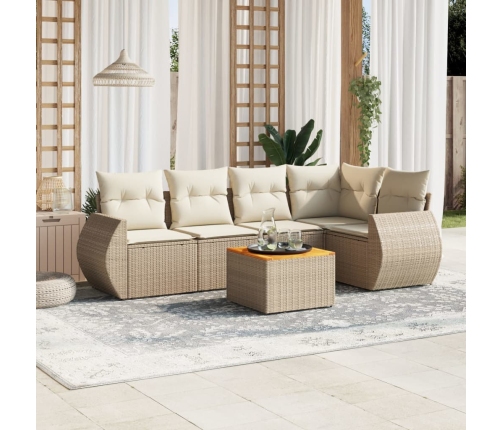 Juego de sofás jardín con cojines 6 pzas ratán sintético beige