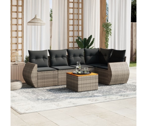 Set de muebles de jardín 6 pzas y cojines ratán sintético gris