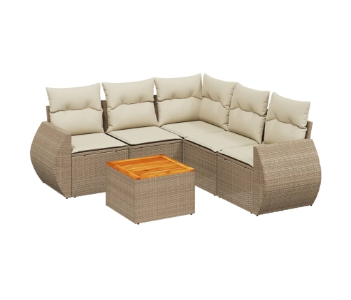Juego de sofás jardín con cojines 6 pzas ratán sintético beige