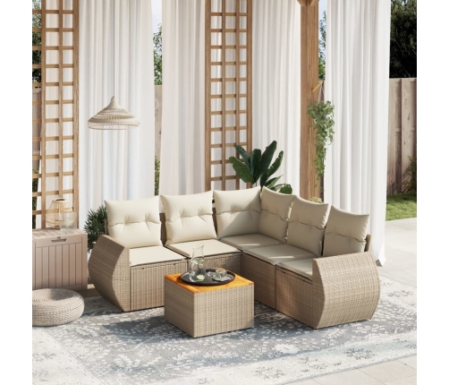 Juego de sofás jardín con cojines 6 pzas ratán sintético beige