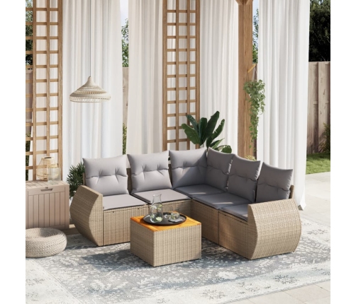 Juego de sofás jardín con cojines 6 pzas ratán sintético beige