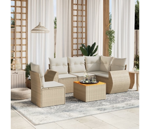 Juego de sofás jardín con cojines 6 pzas ratán sintético beige