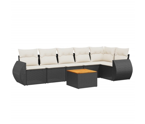 Set de comedor de jardín 7 pzas y cojines ratán sintético negro