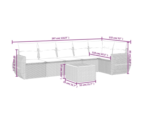 Set de comedor de jardín 7 pzas y cojines ratán sintético negro