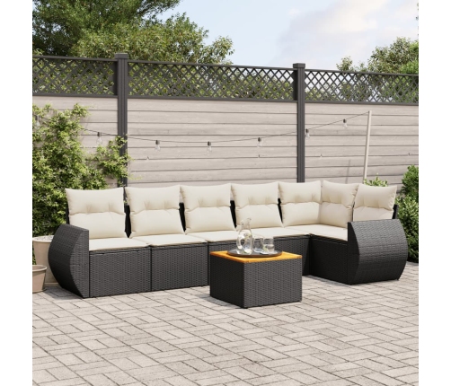 Set de comedor de jardín 7 pzas y cojines ratán sintético negro