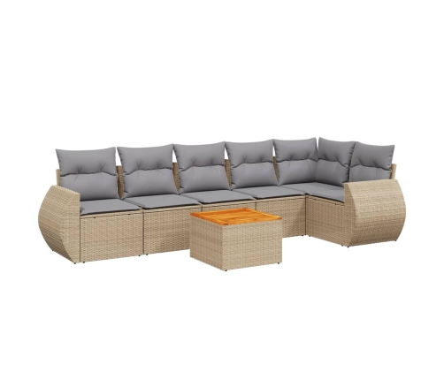 Set sofás de jardín 7 piezas y cojines ratán sintético beige