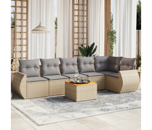 Set sofás de jardín 7 piezas y cojines ratán sintético beige