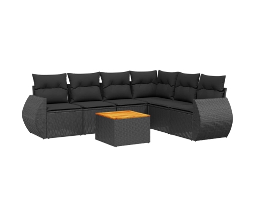 Set de comedor de jardín 7 pzas y cojines ratán sintético negro