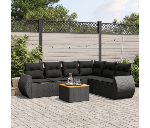 Set de comedor de jardín 7 pzas y cojines ratán sintético negro