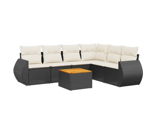 Set de comedor de jardín 7 pzas y cojines ratán sintético negro