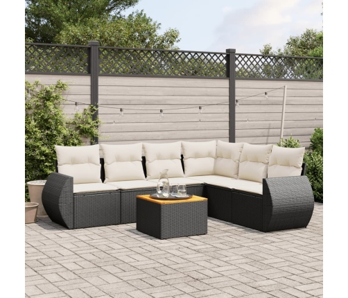 Set de comedor de jardín 7 pzas y cojines ratán sintético negro