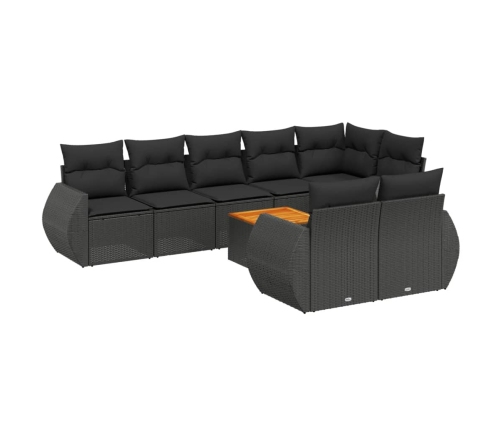 Set de sofás de jardín 8 piezas y cojines ratán sintético negro