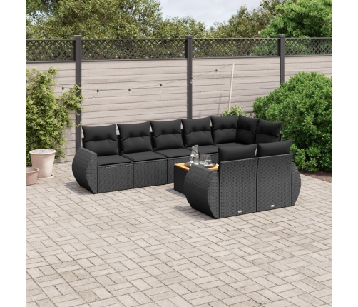 Set de sofás de jardín 8 piezas y cojines ratán sintético negro
