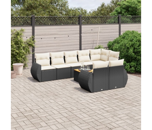 Set de sofás de jardín 8 piezas y cojines ratán sintético negro