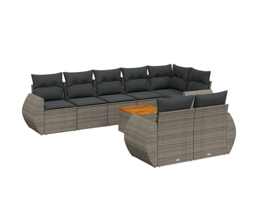 Set de muebles de jardín 9 pzas y cojines ratán sintético gris