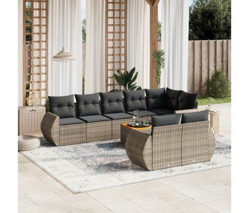 Set de muebles de jardín 9 pzas y cojines ratán sintético gris