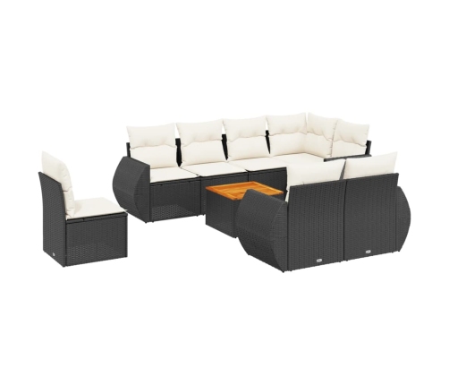 Set de sofás de jardín 8 piezas y cojines ratán sintético negro