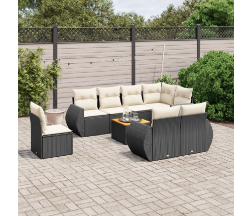 Set de sofás de jardín 8 piezas y cojines ratán sintético negro