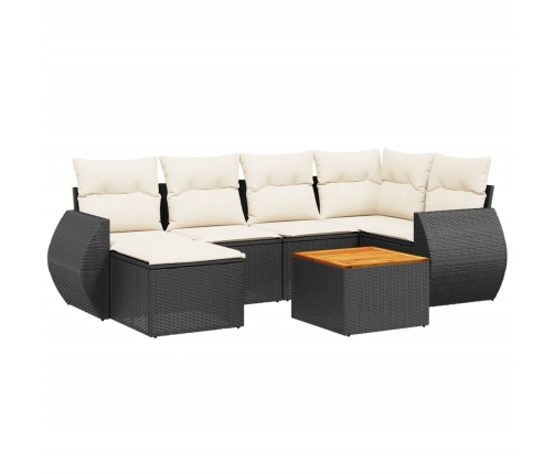 Set de comedor de jardín 7 pzas y cojines ratán sintético negro