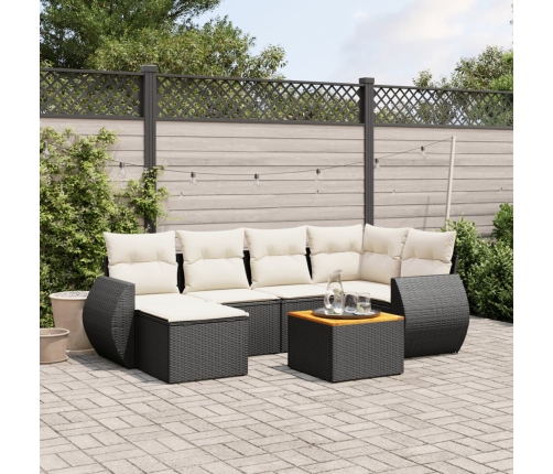 Set de comedor de jardín 7 pzas y cojines ratán sintético negro