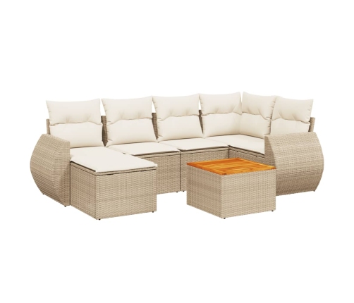 Set sofás de jardín 7 piezas y cojines ratán sintético beige