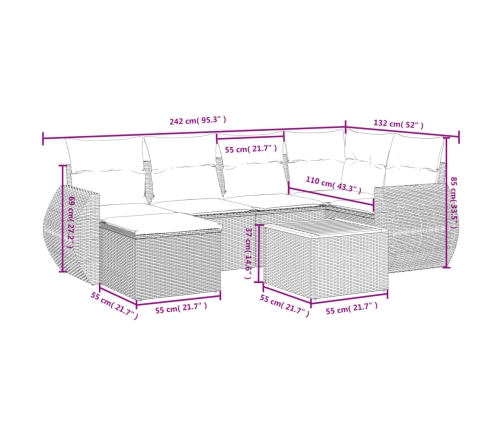Set sofás de jardín 7 piezas y cojines ratán sintético beige