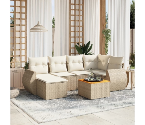 Set sofás de jardín 7 piezas y cojines ratán sintético beige