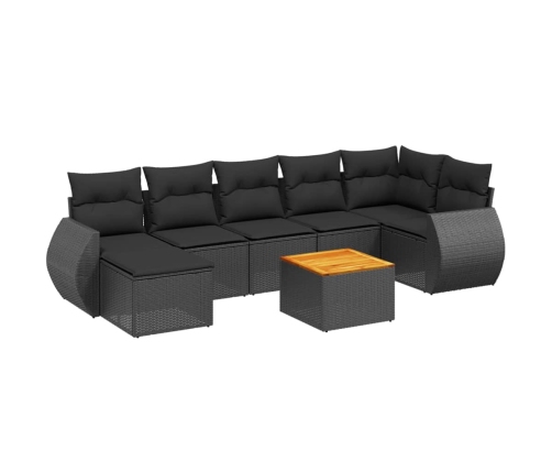 Set de sofás de jardín 8 piezas y cojines ratán sintético negro