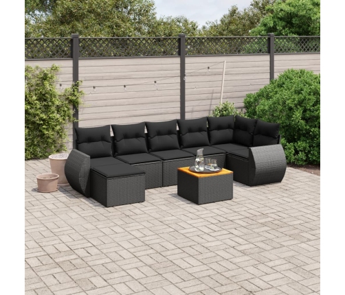 Set de sofás de jardín 8 piezas y cojines ratán sintético negro
