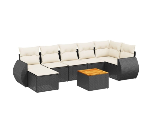 Set de sofás de jardín 8 piezas y cojines ratán sintético negro