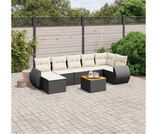 Set de sofás de jardín 8 piezas y cojines ratán sintético negro