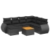 Set de sofás de jardín 8 piezas y cojines ratán sintético negro