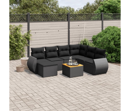 Set de sofás de jardín 8 piezas y cojines ratán sintético negro