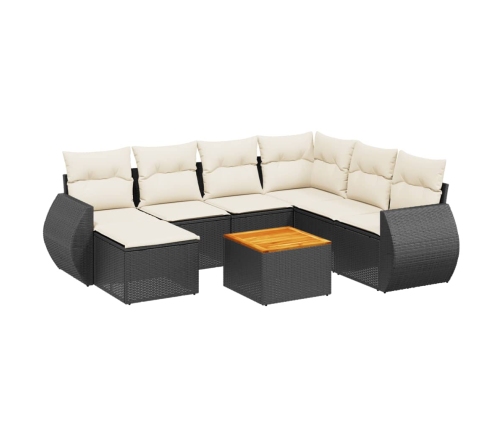 Set de sofás de jardín 8 piezas y cojines ratán sintético negro