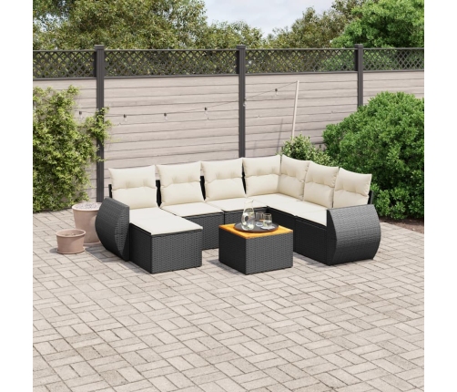 Set de sofás de jardín 8 piezas y cojines ratán sintético negro