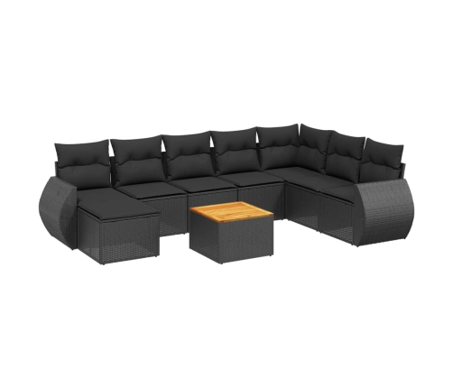 Set de sofás de jardín 8 piezas y cojines ratán sintético negro