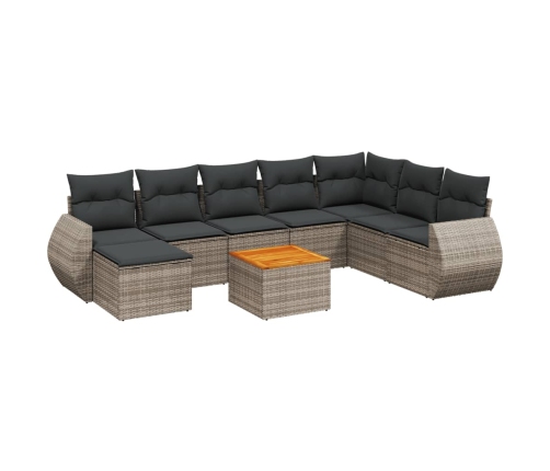 Set de muebles de jardín 9 pzas y cojines ratán sintético gris
