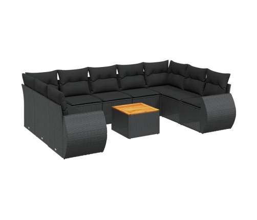 Set de sofás de jardín 10 pzas cojines ratán sintético negro