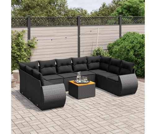 Set de sofás de jardín 10 pzas cojines ratán sintético negro