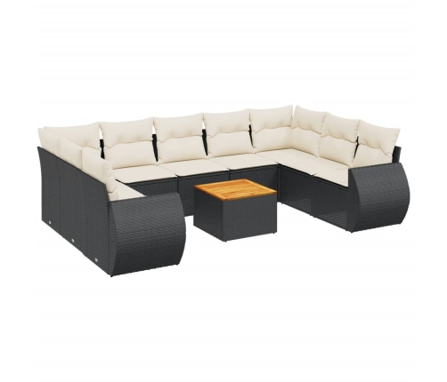 Set de sofás de jardín 10 pzas cojines ratán sintético negro