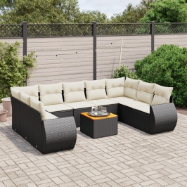 Set de sofás de jardín 10 pzas cojines ratán sintético negro