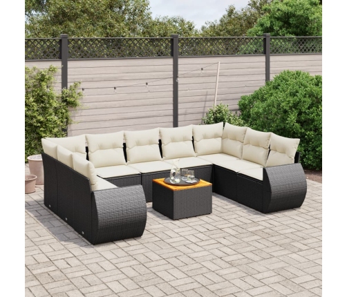 Set de sofás de jardín 10 pzas cojines ratán sintético negro
