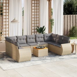 Juego de sofás jardín con cojines beige 10 pzas ratán sintético
